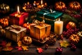 A Photograph capturing the vibrant array of Thanksgiving gifts, beautifully presented with a touch of elegance and gratitude