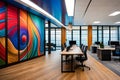 A photograph capturing the vibrant symphony of colors amidst an office