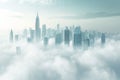 A photograph of a city floating amidst clouds, with tall skyscrapers towering in the background, Cloud-topped skyscrapers standing Royalty Free Stock Photo