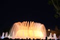 Photograph of the colored water fountains during the night show near Plaza EspaÃÂ±a.