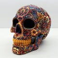 colorful 3D printed skull with intricate flower detail patterns - cinco de mayo