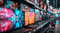 A photograph of a consumer electronics store shelf lined with various electronic displays ranging from slim laptops to Royalty Free Stock Photo