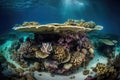 Photograph of a coral reef bleached by rising ocean temperatures. Generative Ai