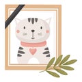 Photograph of dead cat. Mourning frame with lovely pet of kitten ghost. Vector illustration. Royalty Free Stock Photo