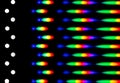 Photo of a diffraction pattern from a line of LEDs. Image was obtained using a diffraction grating
