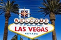 Photograph of the famous sign of Las Vegas and the palm trees of the city of sin in the state of Nevada in the United States. Royalty Free Stock Photo