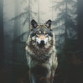 A Photograph Of A Forest Overlaid With An Image Of A Wolf