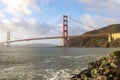 Photograph of the Golden Gate Bridge in San Francisco crossing the entire bay of the Californian city. Royalty Free Stock Photo