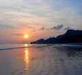 Golden Sunset with Reflection in Sea Water at Radhanagar Beach, Havelock Island, Andaman, India Royalty Free Stock Photo
