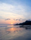 Golden Sunset with Reflection in Sea Water with Blue Sky at Radhanagar Beach, Havelock Island, Andaman, India