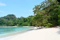 Azure Sea Water, White Sand, Green Trees - Neil`s Cove at Radhanagar Beach, Havelock Island, Andaman & Nicobar, India Royalty Free Stock Photo