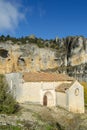 Photograph of the hermitage of the Rio Lobos canyon in Soria, Spain. Natural park with Templar church Royalty Free Stock Photo