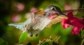 Hummingbird visits the colorful garden
