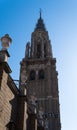photograph of the impressive tower of the cathedral of Toledo, gothic romanesque style. Ancient tourist city Spain Royalty Free Stock Photo
