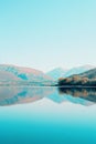 Photograph of the lake in front of hills, clear sky, reflection on the water Royalty Free Stock Photo