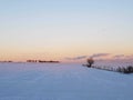 Photograph of a landscape of snow-covered fields against a nuanced sunrise sky in IsÃÂ¨re sur Lans-en-Vercors