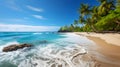 A photograph of a lush tropical beach with vibrant greens, blues, and turquoises, evoking a sense of paradise and relaxation