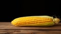 Photograph of Maize (Corn) Grain on Wood Background with Copy Space