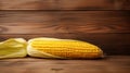 Photograph of Maize (Corn) Grain on Wood Background with Copy Space