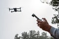 Photograph of man& x27;s hands holding the remote control of a Drone, Drone Operator . Technology concept. man is having Royalty Free Stock Photo