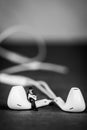 Miniature Figure listening to Music Royalty Free Stock Photo