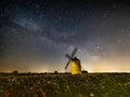 Milky Way on a windmill at night Royalty Free Stock Photo