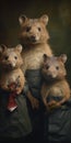 photograph of quartet of quokkas posing with family