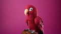 Maroon Knitted Parrot Toy With Pink Background