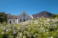 Photograph of the restored whitewashed, gabled Dutch Reformed Church in the main street in Franschhoek, South Africa Royalty Free Stock Photo