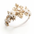 Elegant Gold Tiara With White Flowers - Inspired By Tsarina