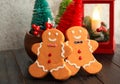 Christmas lantern red colorful trees and gingerbread men Royalty Free Stock Photo