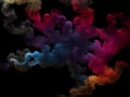 Photograph of a singular flowing colorful smoke stream in black background