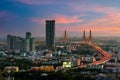 Photograph of the speed long, Industrial Ring Expressway and Bhumibol Bridge, Bangkok Cityscape in the morning Royalty Free Stock Photo