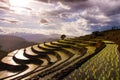 Photograph of terraced paddy field in cloudy and rainy day in Mae-Jam district, Chiang Mai Province, Thailand Royalty Free Stock Photo