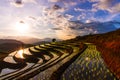 Photograph of terraced paddy field in cloudy and rainy day in Mae-Jam district, Chiang Mai Province, Thailand Royalty Free Stock Photo