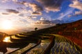 Photograph of terraced paddy field in cloudy and rainy day in Mae-Jam district, Chiang Mai Province, Thailand Royalty Free Stock Photo