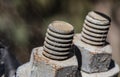 Photograph of the thread of a rusty galvanised bolt