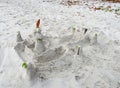 Fun at Beach - Sand Castle with Pillars, Towers, and other Creativity - Leisure, Play, and Relaxation Royalty Free Stock Photo