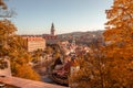 View from a castle bridge on the Krumlov town center