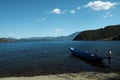 Blue boat in Lugu lake