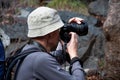 Photographer action in the pine forest of Cyprus Royalty Free Stock Photo