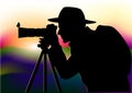 Photographer animalist. Black silhouette on the dusk. Royalty Free Stock Photo