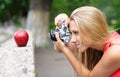 Photographer and apple Royalty Free Stock Photo