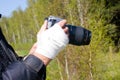 Photographer with bandage hand Royalty Free Stock Photo