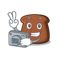 Photographer brown bread mascot cartoon