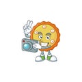 Photographer cake apple pie cartoon character shape Royalty Free Stock Photo