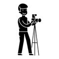 Photographer with camera and tripod, photo studio icon, vector illustration, sign on isolated background Royalty Free Stock Photo