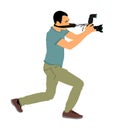 Photographer with camera vector illustration. Paparazzi shooting on the event. Photo reporter on duty. Sport photography.