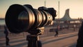 Photographer capturing cityscape at dusk with professional camera equipment generated by AI Royalty Free Stock Photo