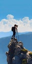 Photographer climbing on the top of the mountain to take a pi